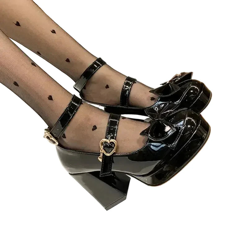 Y2K Punk Heart Buckle Heels