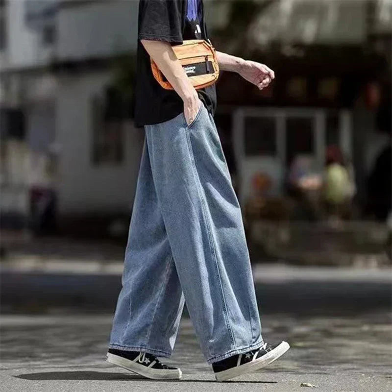 Pantalones de mezclilla de pierna ancha de corte holgado