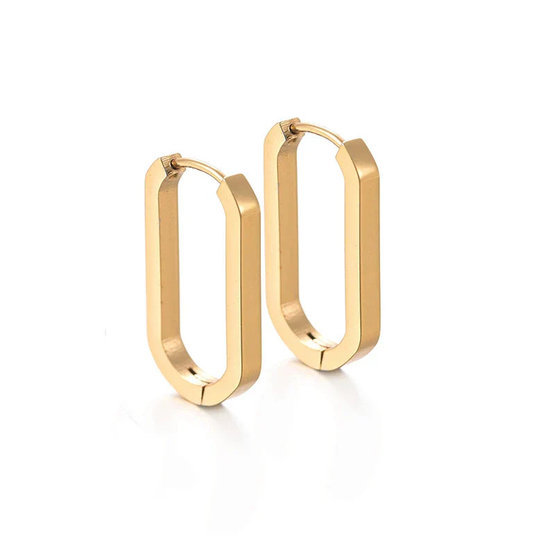 Steel Buckle Oval Earrings