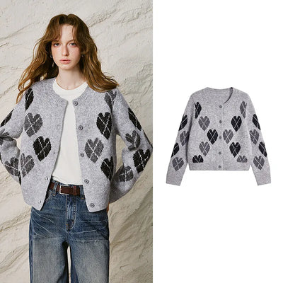 Retro Jacquard Heart Knit Cardigan