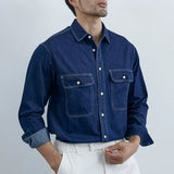 Casual Moisture-Wicking Long-Sleeve Denim Shirt
