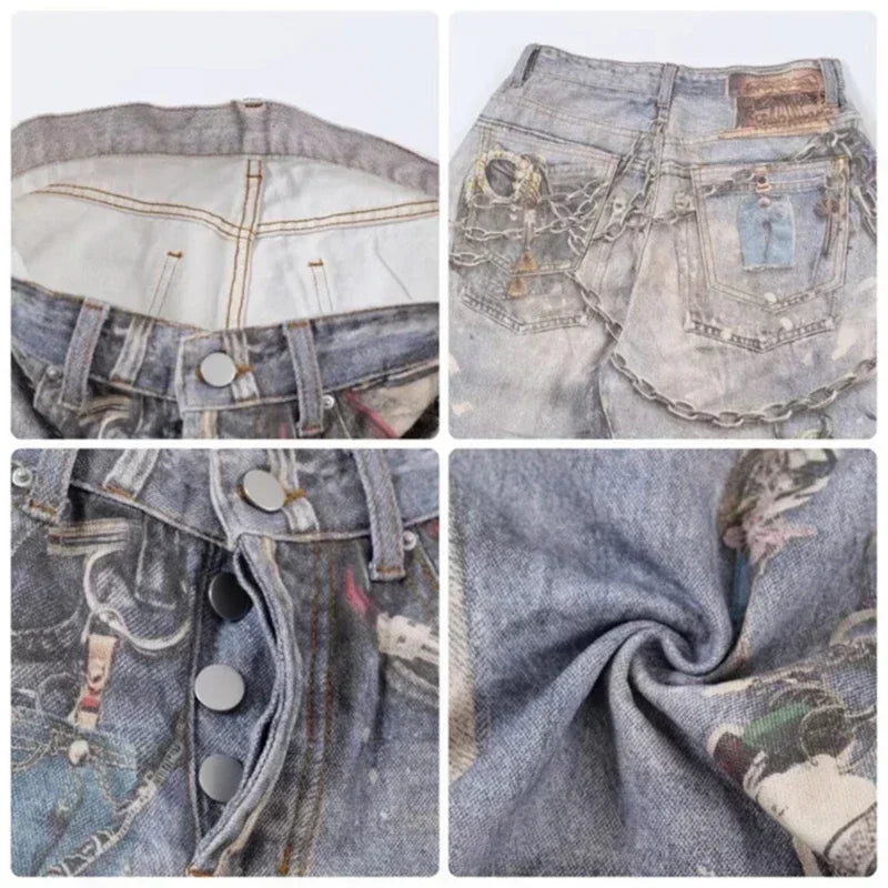 Jeans mit Ketten-Print, gerader Schnitt