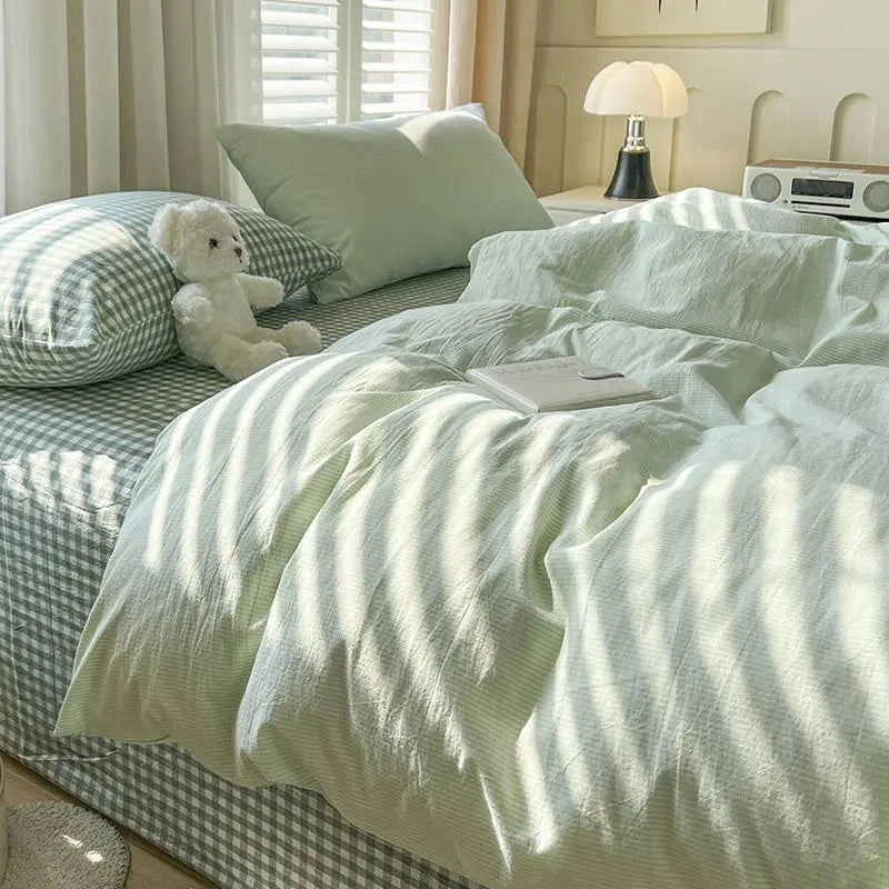 Vintage Cozy Pink Plaid Bedding Set