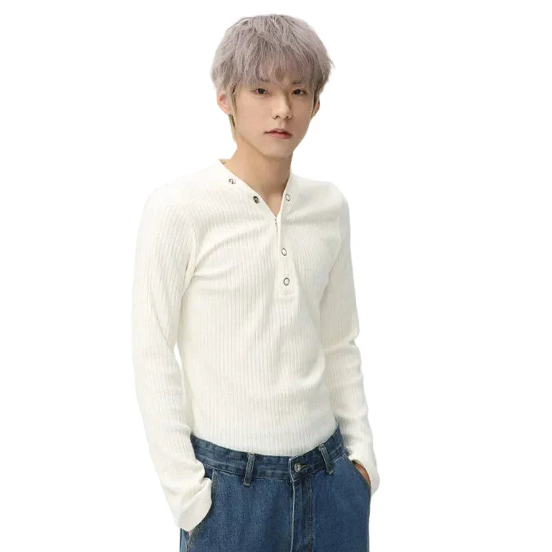 Knitting V-Neck Slim Fit T-Shirt
