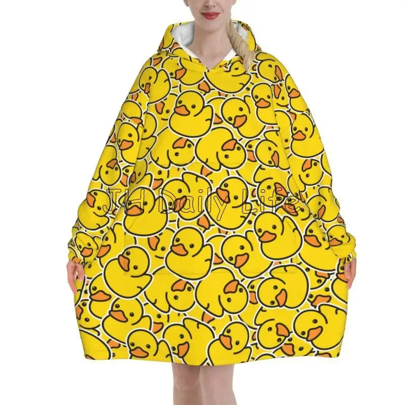 Yellow Cartoon Ducks Oversized Blanket Hoodie