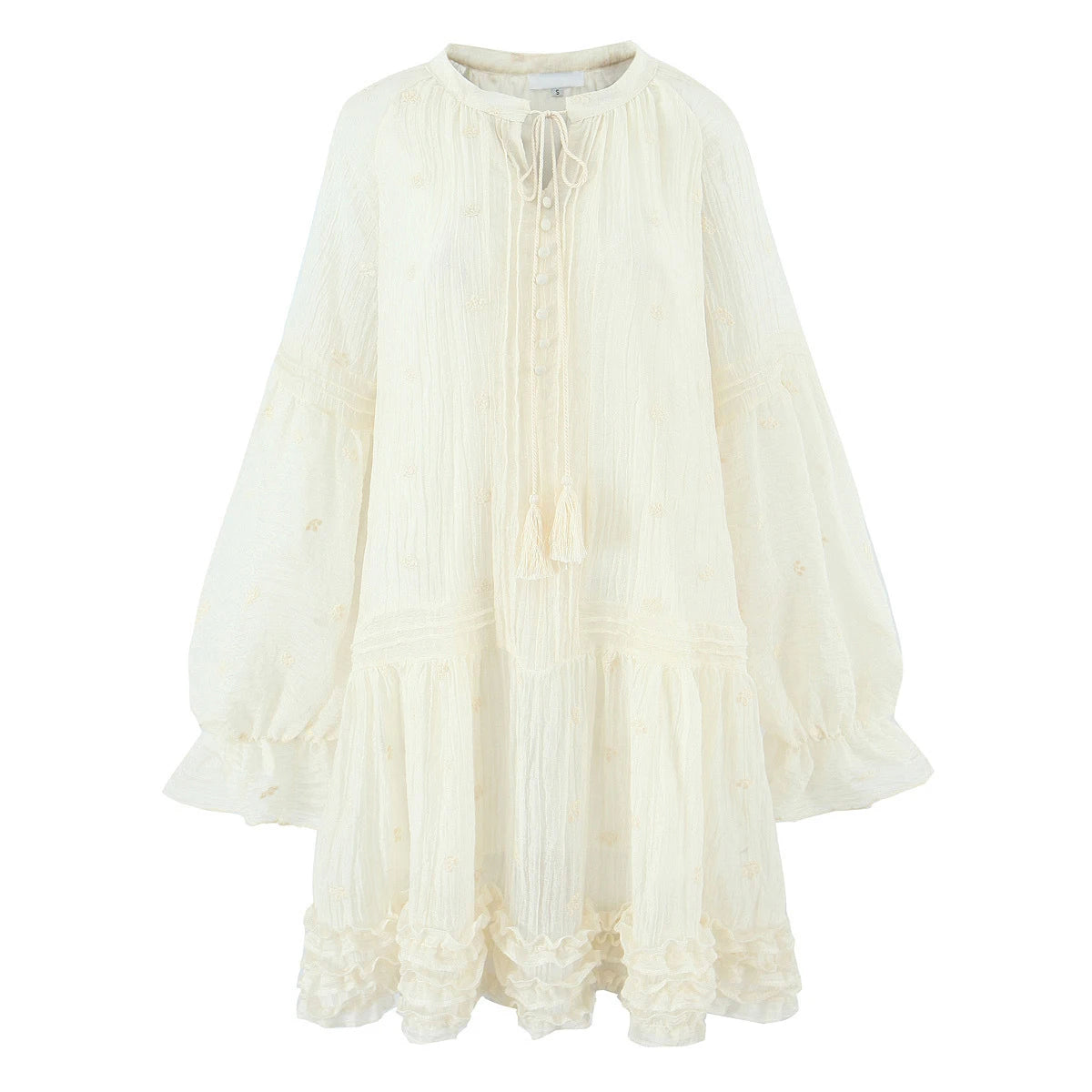 Floral Embroidery Short Dresses Casual Long Sleeve