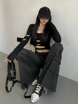 Y2K Black Flare Cargo Jeans