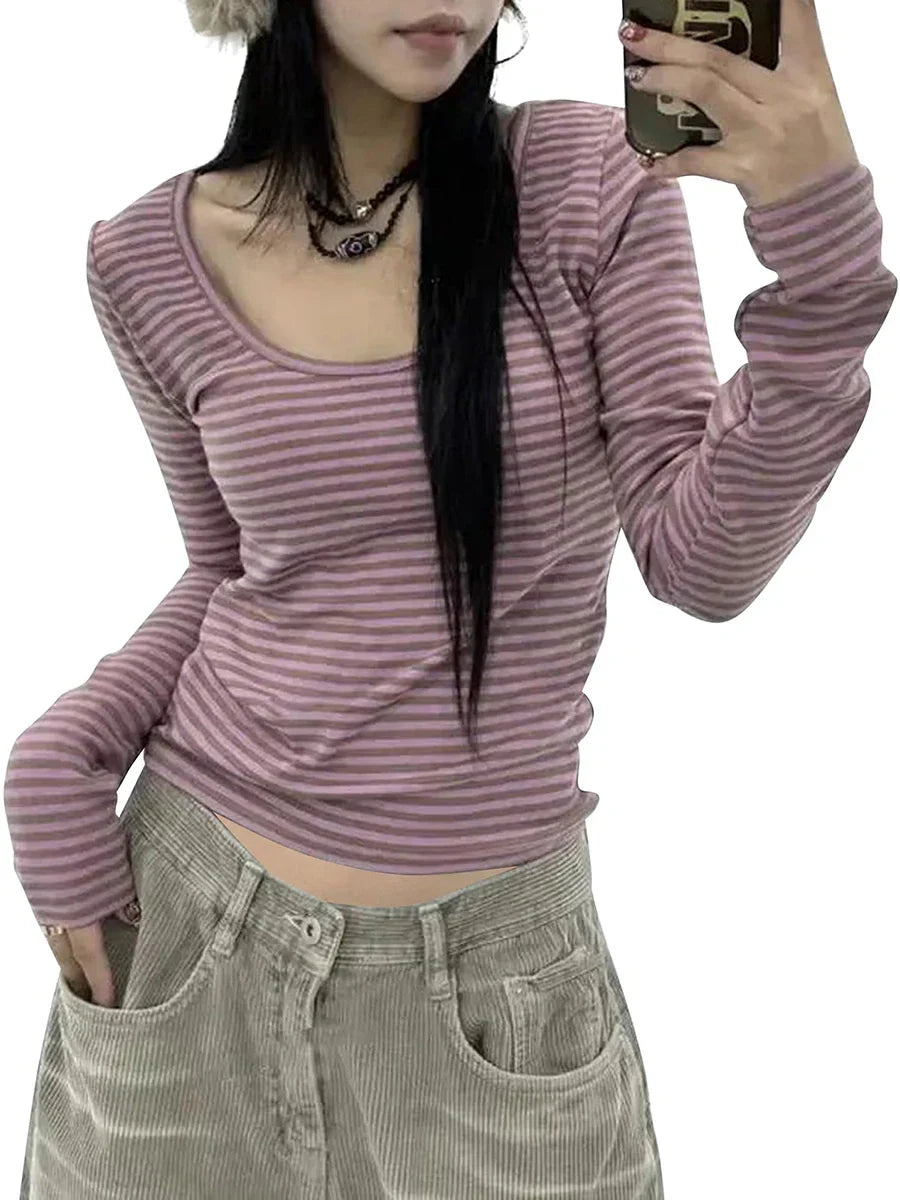 Striped U-Neck T-Shirt