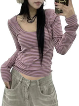 Striped U-Neck T-Shirt