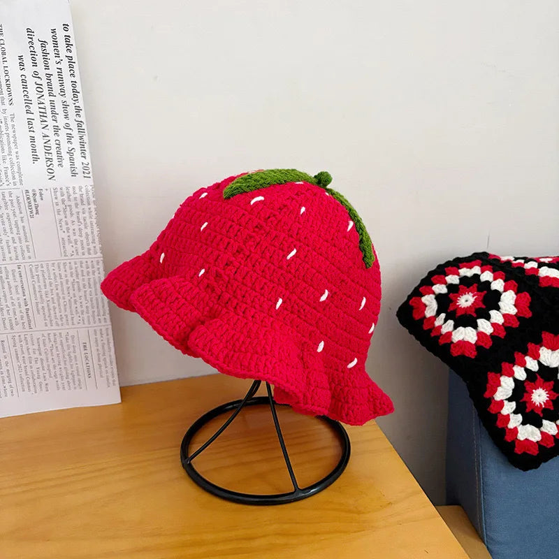 Handmade Crochet Cute Red Strawberry Hat