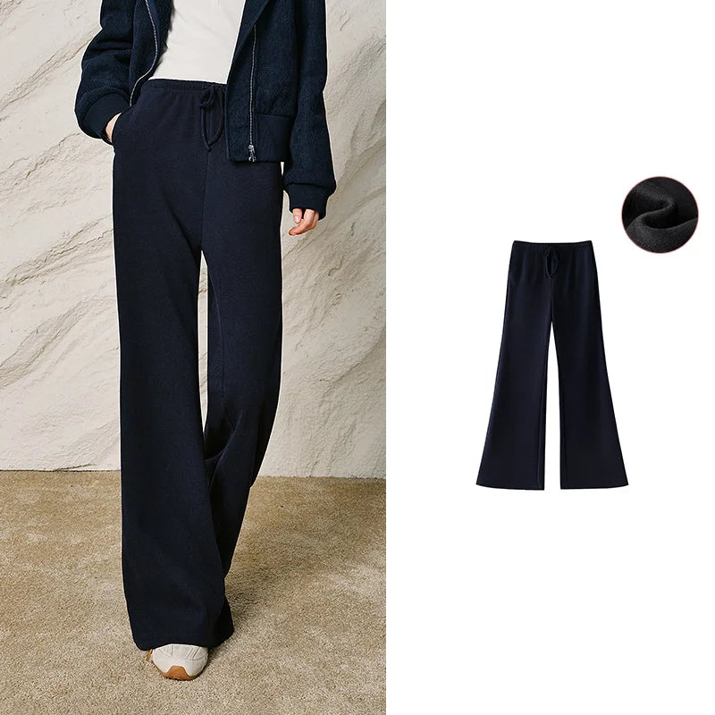 Elastic Waist Cashmere Straight Leg Pants