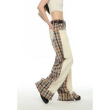 Patchwork Beige High Waist Wide Leg Pants