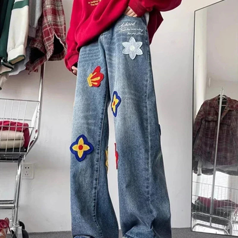 Embroidered Flower Jeans