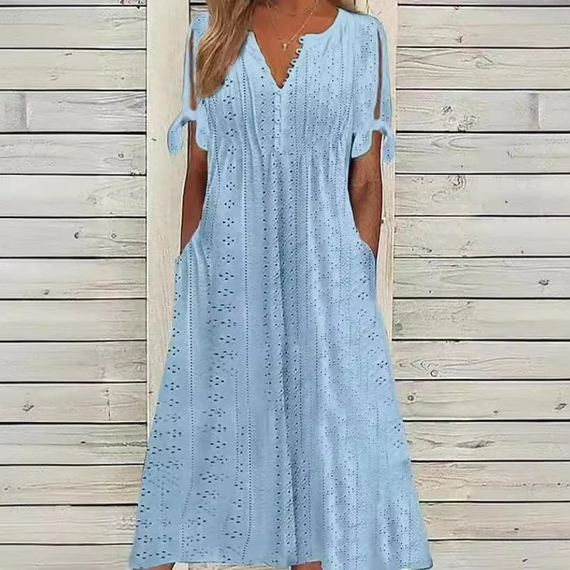 Old Money V-neck Boho White Midi Dress