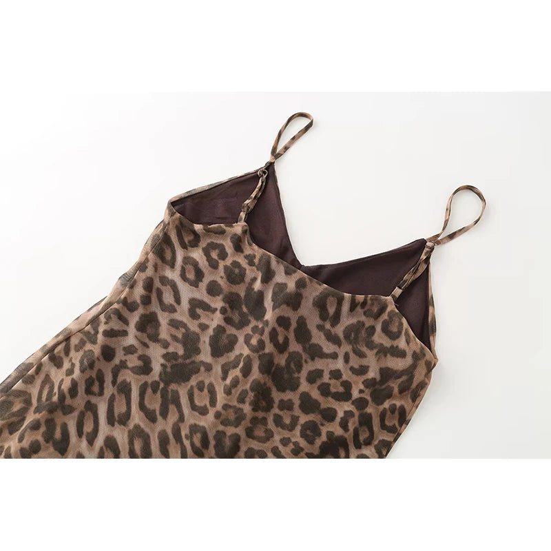Animal Print V Neck Sling Maxi Dress