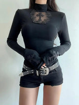 Black Gothic Cross Long Sleeve Slim Top