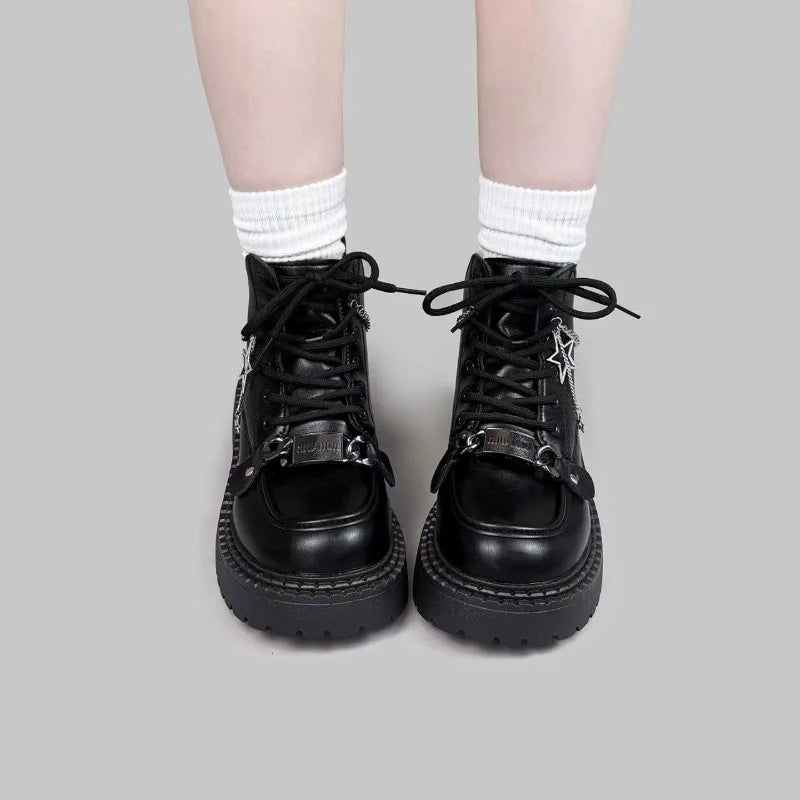 Chain Solid Color Women's  Motorcycle Shoes