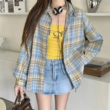 Oversized-Tartan-Jacken-T-Shirt mit Kragen