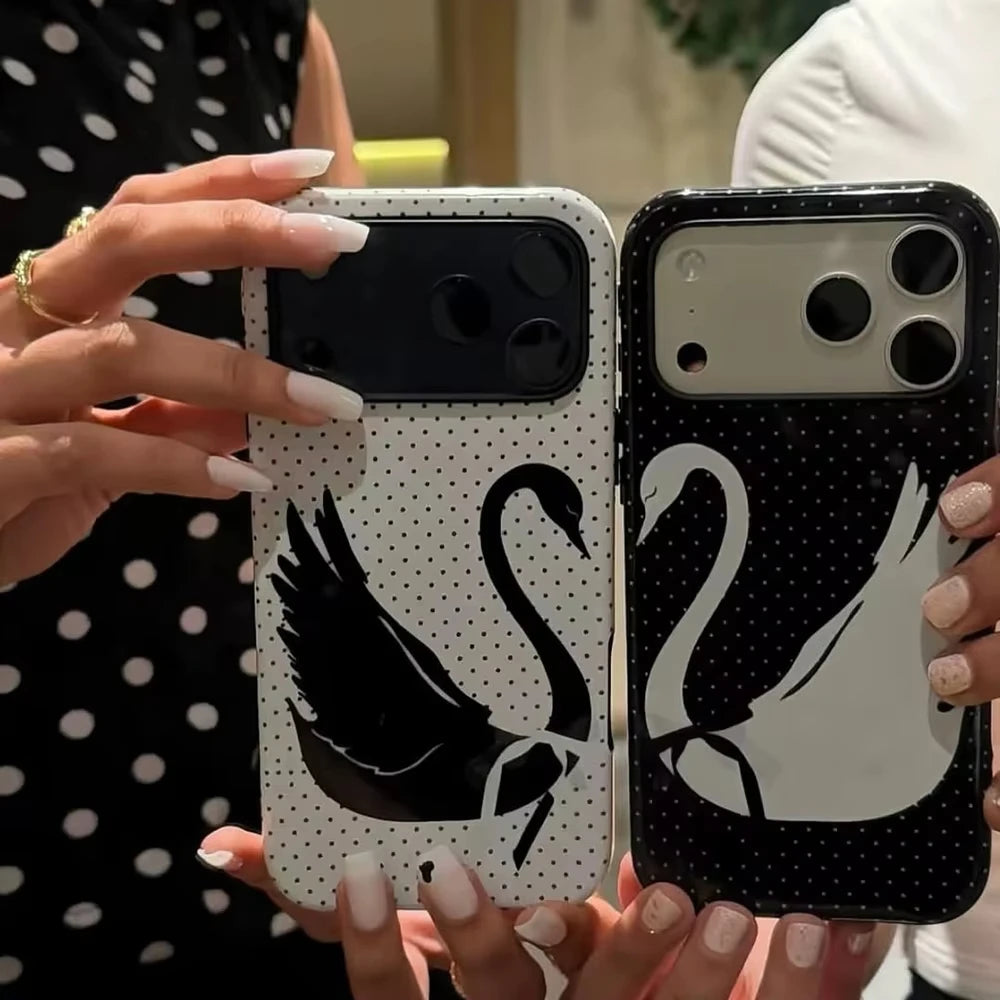 Black & White Swan Polka Dot iPhone Cases