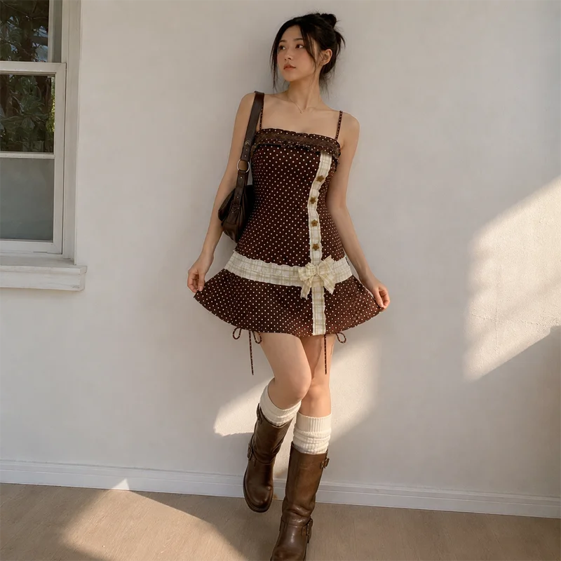 Dark Brown Polka Mini Dress