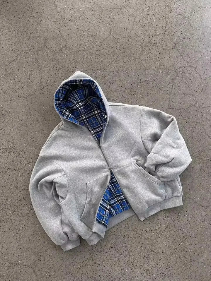 Reversible Plaid Double-sided Hoodie