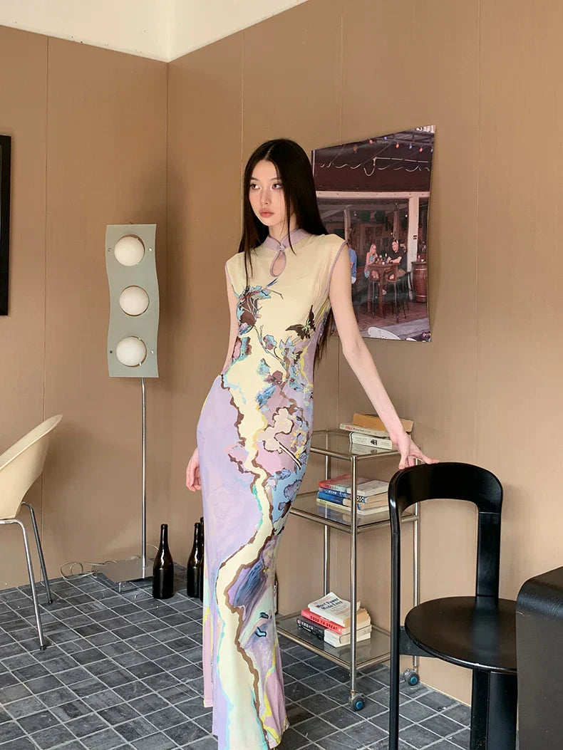 Vintage Cut Out Floral Maxi Dress