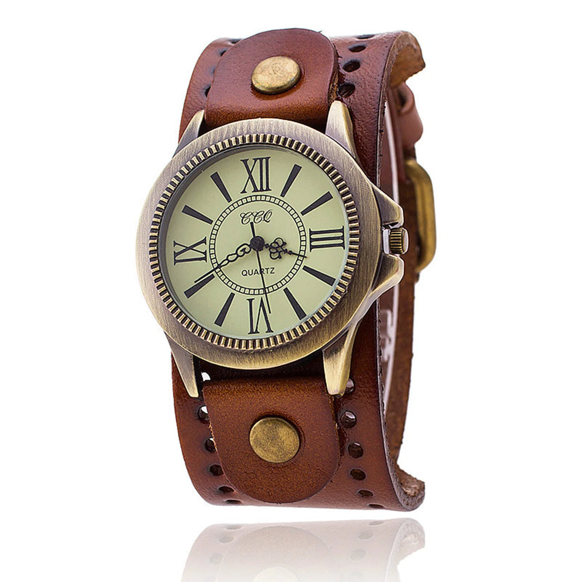 Vintage Wide Leather Strap Watch