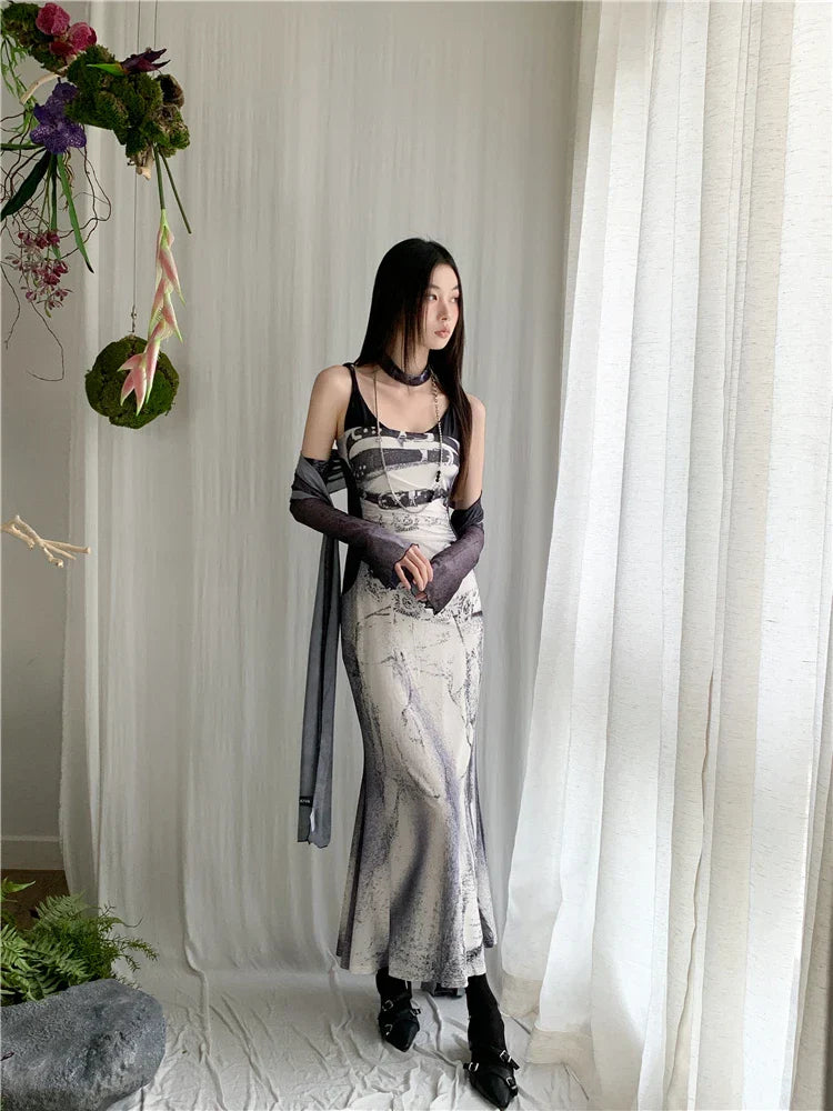Grunge-Marmor-Maxikleid