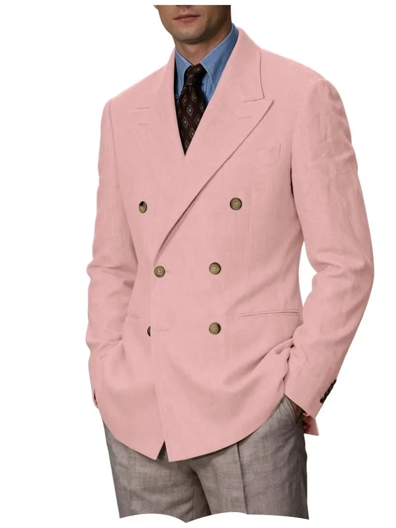 Double Breasted Linen Blend Blazer