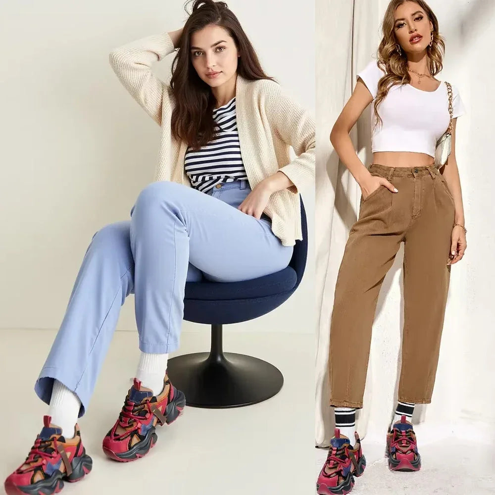 Chunky Leather Plush Color Block Sneakers