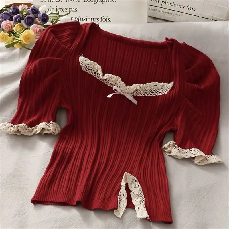 Soft & Spicy Girl Square Neck Lace Blouse