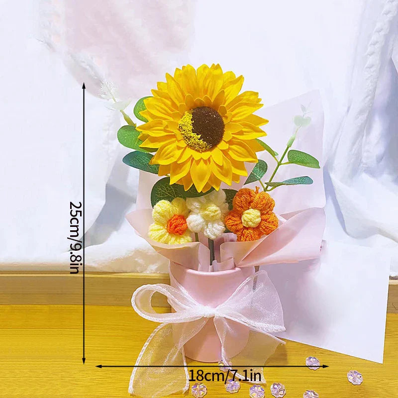 Crochet Flower Bouquet With LED Light String Gift
