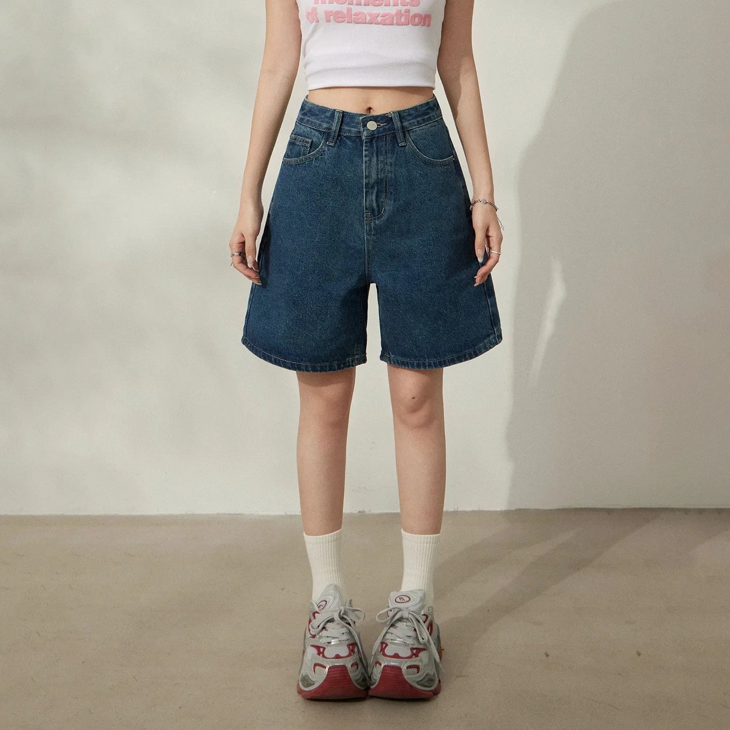 Retro High Waist Wide Leg Jorts