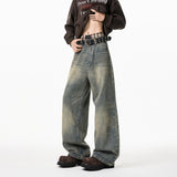 Vintage Distressed Washed Wide Leg Jeans