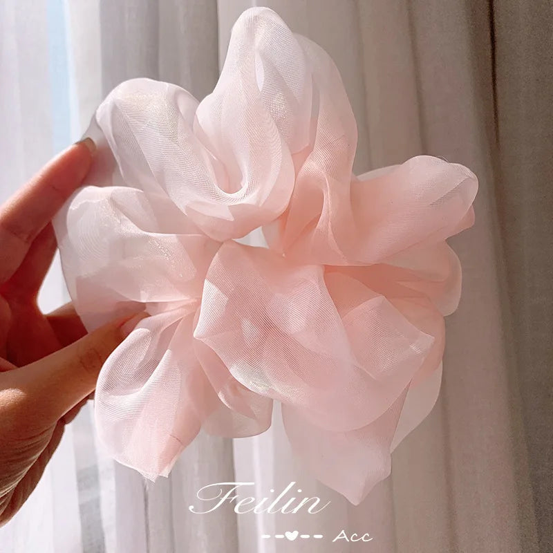 Large Chiffon Rubber Coquette Core Ponytail Holder