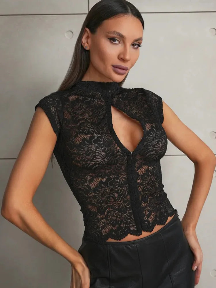 Y2K Keyhole Lace Mini Dress
