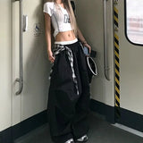 Black Plaid Wide Leg Cargo Pants