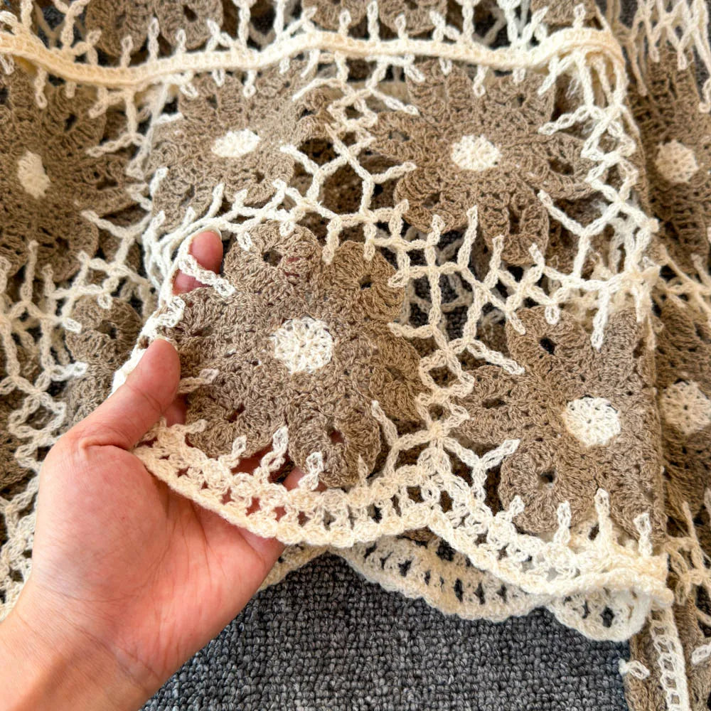 Boho Daisy Crochet Sheer Knit T-Shirt