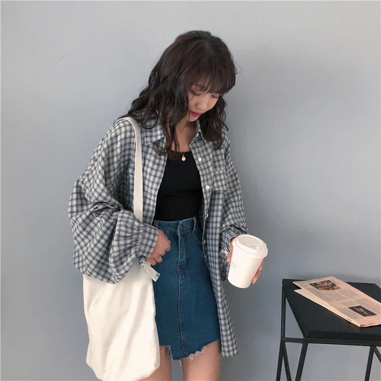 Soft Girl Plaid Button-Up Shirt