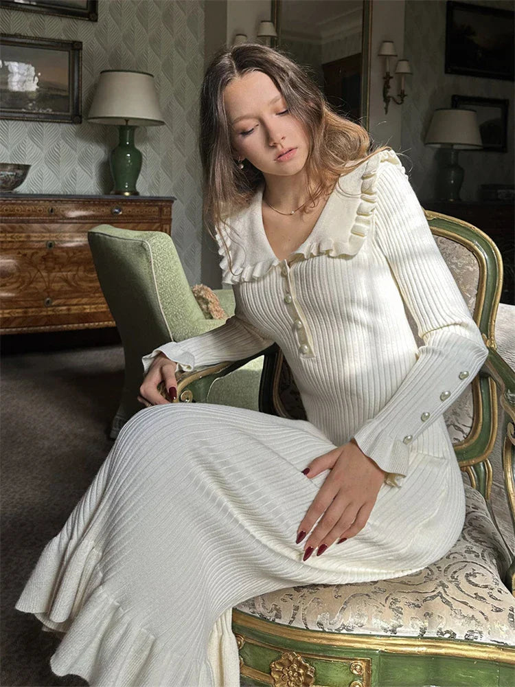 Old Money Retro Knitted Midi Dress