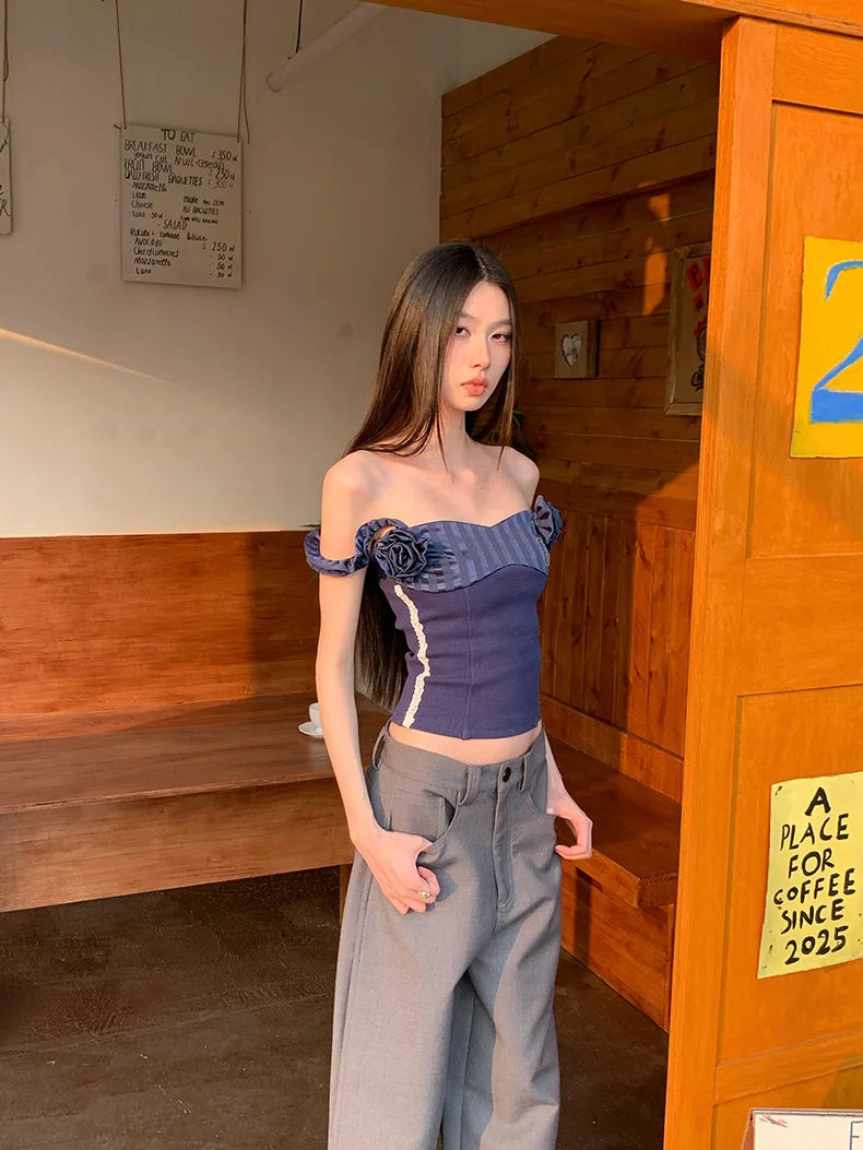 2000s Aesthetic Denim Camisole Crop Top