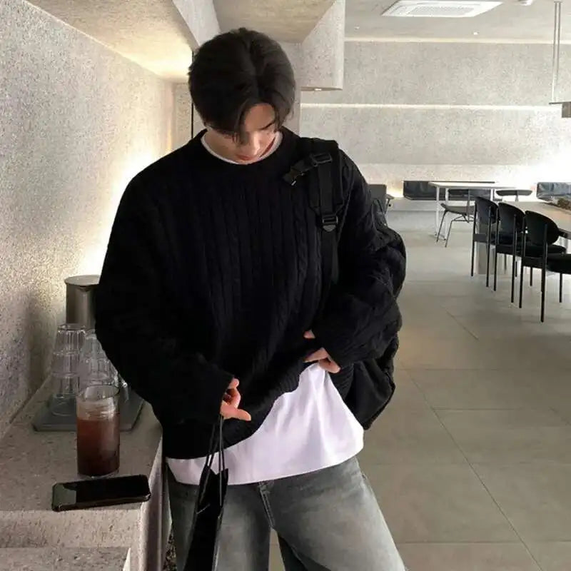 Basic Korean Style Round Collar Sweater