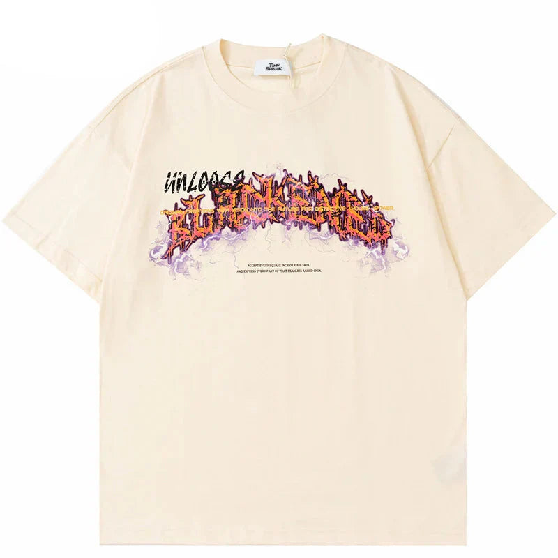 T-Shirt mit Blitz- und Buchstabenprint