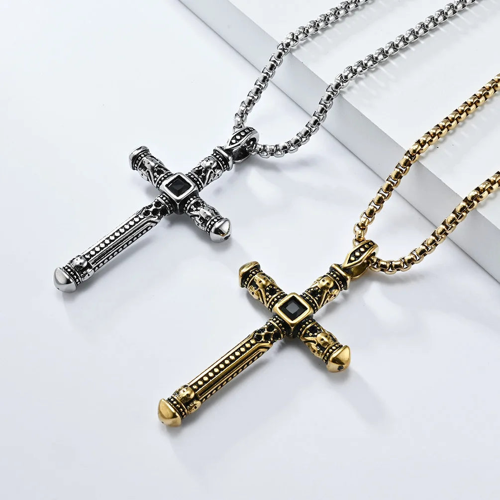 Y2K Stainless Steel Gothic Cross Pendant Necklace