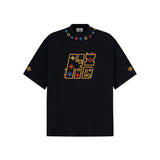 Camiseta geométrica con cuello redondo y bordados