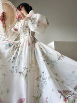 French Floral Chiffon Maxi Dress