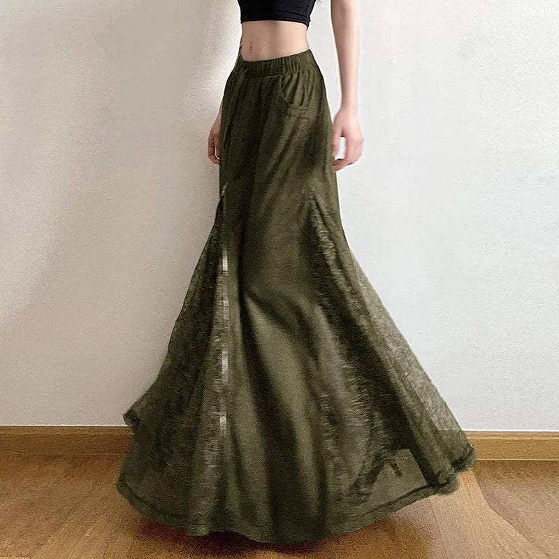 Fairy Core Retro Lace Maxi Skirt