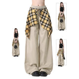 Patchwork Plaid Skirt High Waisted Pants