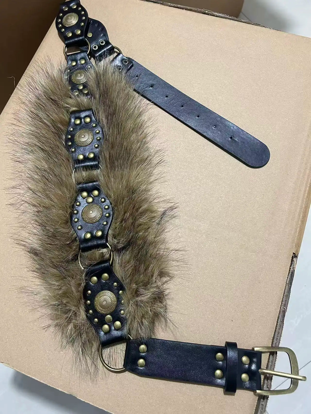 Y2K PU Wild Fur Belt