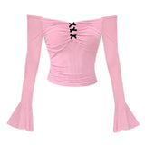 Pink Mesh Bow Cropped Long Crop Top